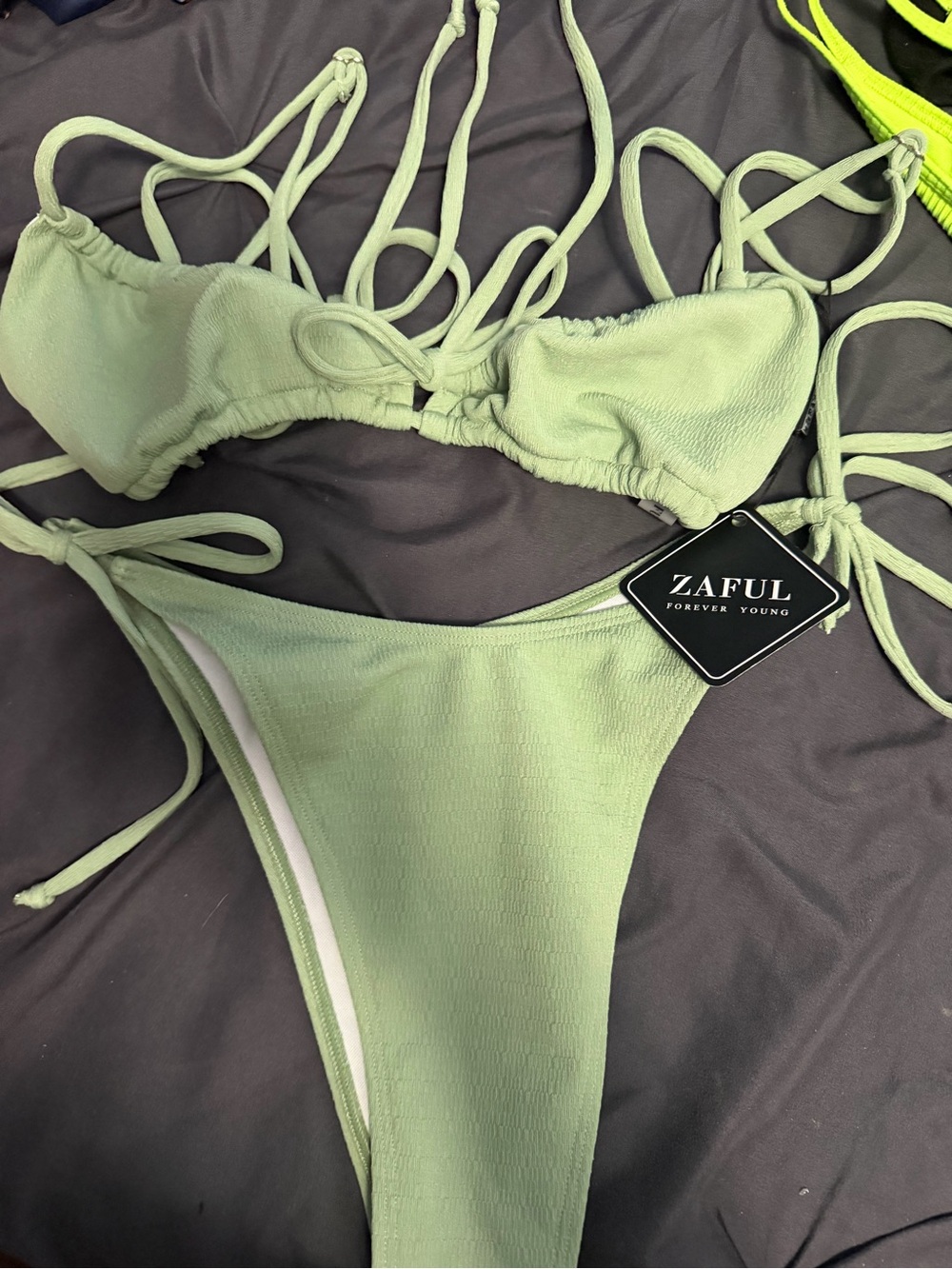 Zaful Sage Green Tie-Strap Bikini Set